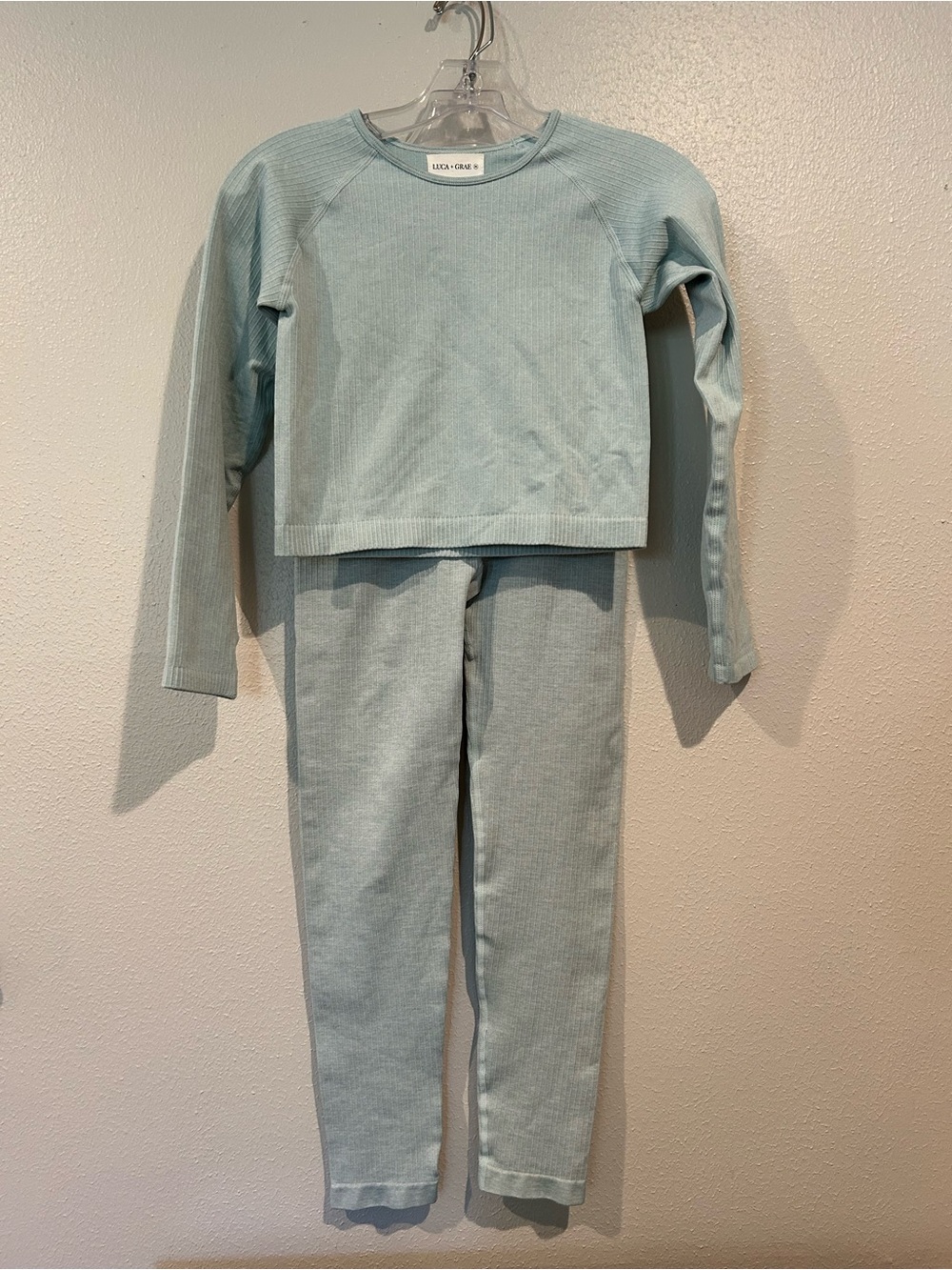 Luca + Grae Ribbed Crop Set in Light Blue